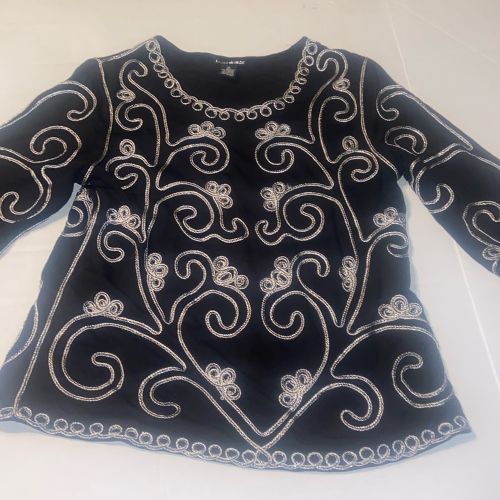 Lauren Michelle black shirt with silver piping size XL